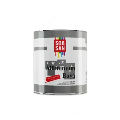 Sob San Aluminium Boya (Alyuminiy bo‘yagi 400°C 2 5 kg) - yuqori sifatli issiqlikka chidamli bo‘yoq bo‘lib alyuminiy pigmentlar asosida tayyorlangan.